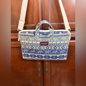 Canvaslove EUC Blue Tribal Print
Laptop Bag Crossbody or Briefcase 
Many pockets